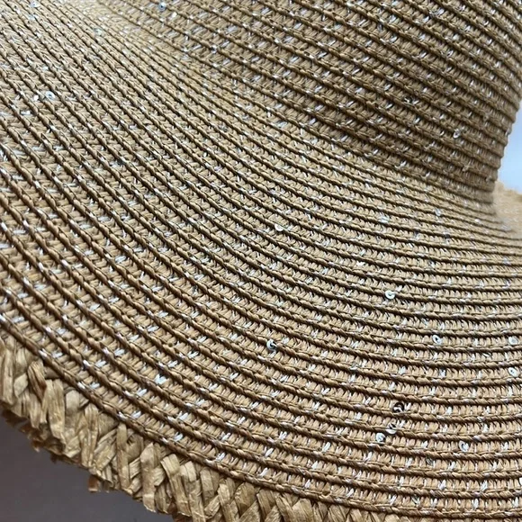 David and Young Sunhat Tan with Silver Sparkling Large Brim Hat Beach Hat - Picture 6 of 11